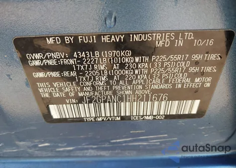 2017 Subaru Crosstrek 2.0I Limited from USA, damaged, VIN JF2GPANC1HH211676